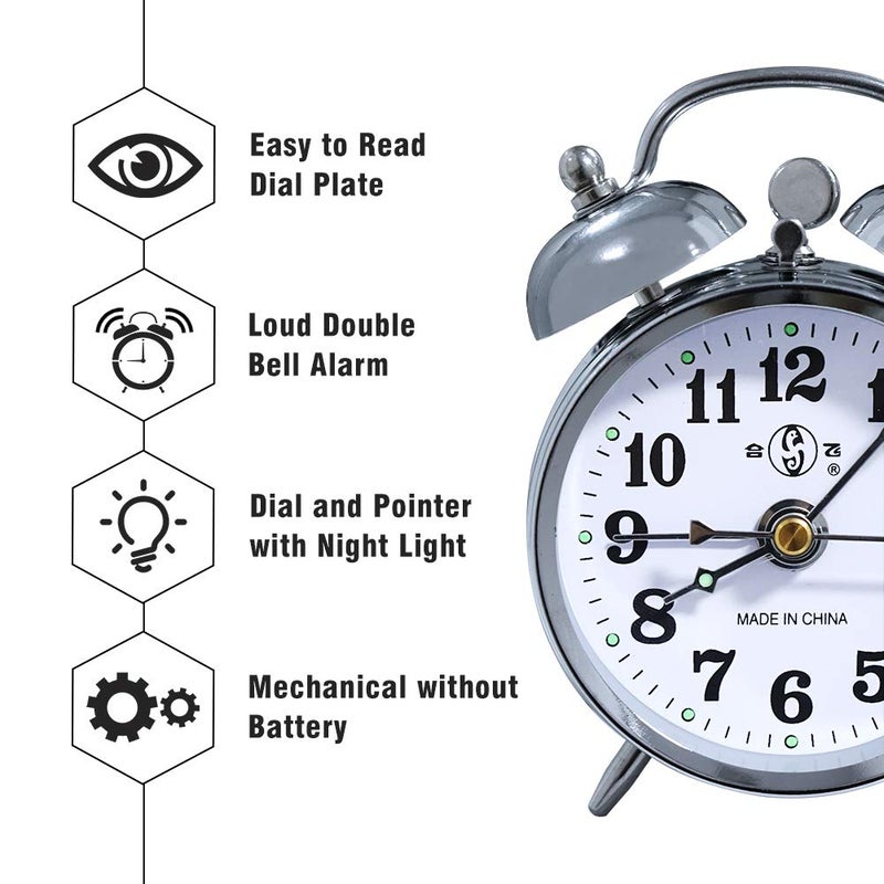KEYPOWER Alarm Clock Mechanical Wind Twin Bell Double Bell Small - Image 2